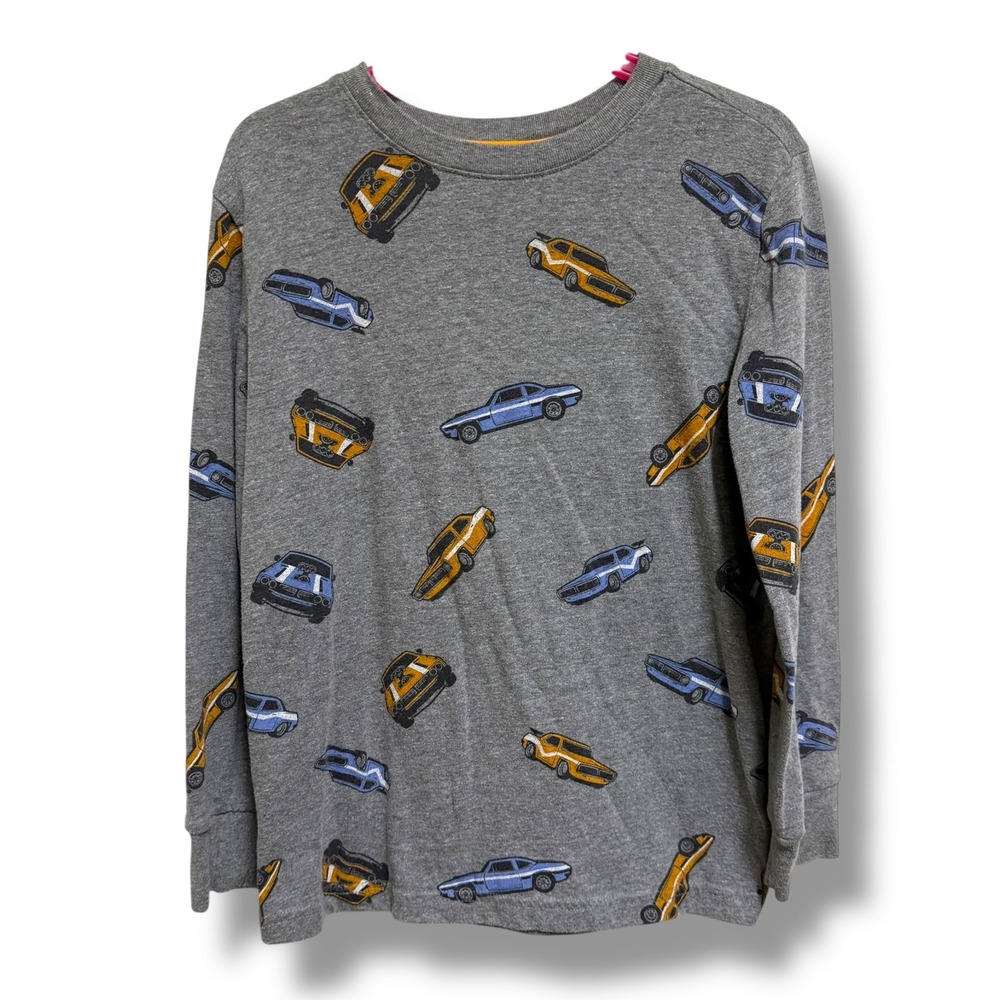 Cat & Jack Boys Muscle Car Print Long Sleeve‎ T-Shirt Gray Size S 6/7